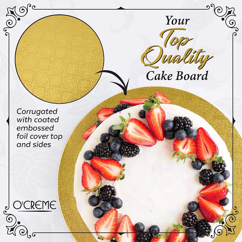O'CREME Gold Wraparound Cake Pastry Round Drum Board 1/4 Inch Thick, 8 Inch Diameter - Pack of 10 - Image 3